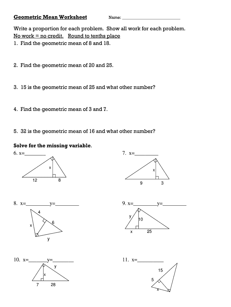 Geometric Mean Worksheet  Form