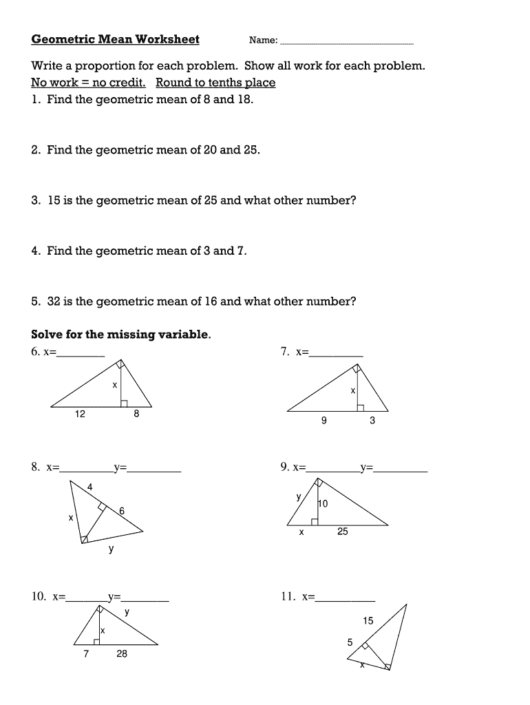 Geometric Mean Worksheet Form Fill Out And Sign Printable PDF Template SignNow