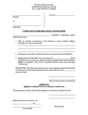 Eviction Complaint St Clair County Circuit Clerk  Form