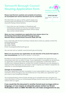 Tamworth Housing Application  Form