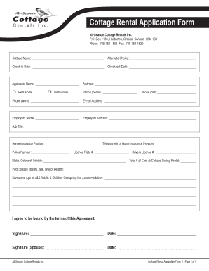 Cottage Rental Application Form