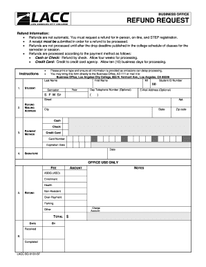 REFUND REQUEST Los Angeles City College Lacitycollege  Form