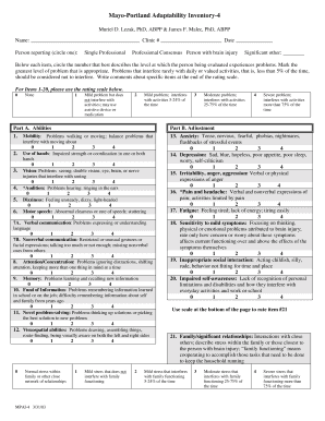 Mayo Portland Adaptability Inventory 4 PDF  Form