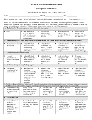 Mayo Portland Adaptability Inventory 4 Participation Index M2PI Form