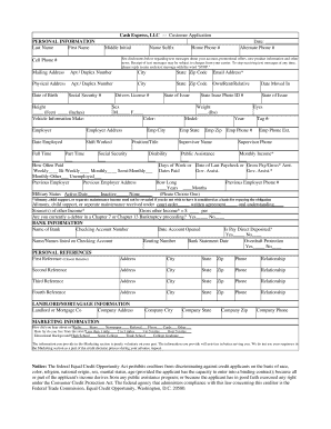 Cash Express Application  Form