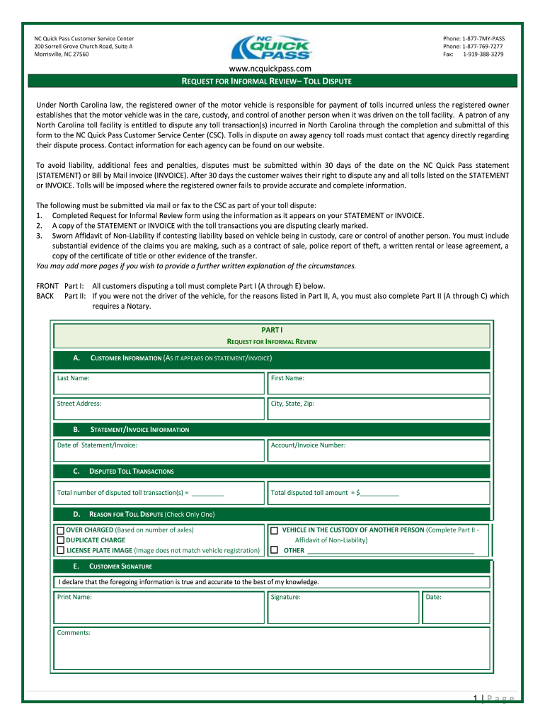  Nc Quick Pass Dispute 2012