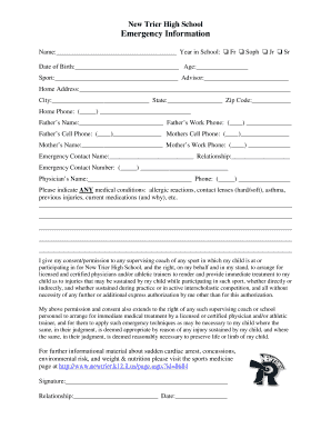 Emergency Form New Trier Township High School Newtrier K12 Il