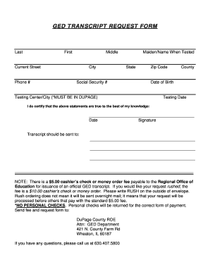 Ged Transcript Request Form DuPage County Regional Office of