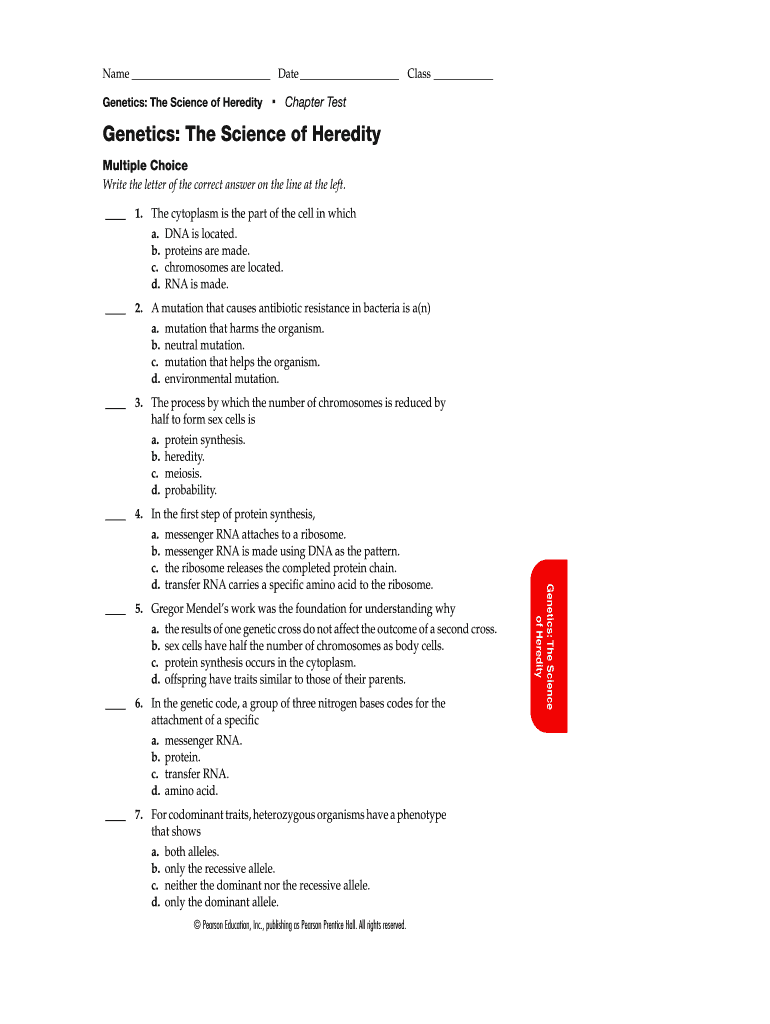 Chapter Test Heredity Answers  Form