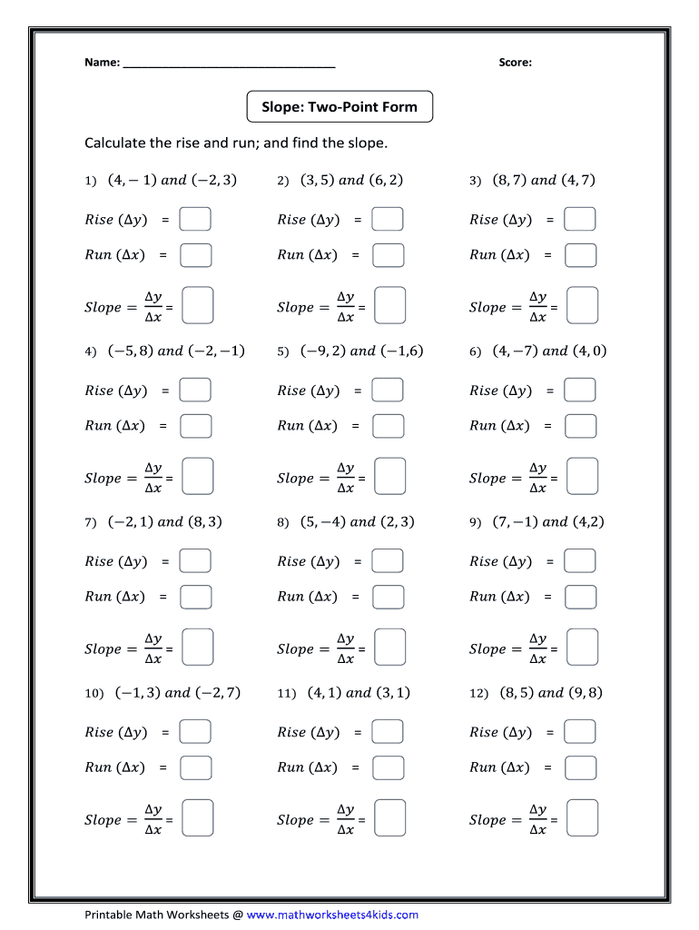 Slope Two Point Formula Worksheet