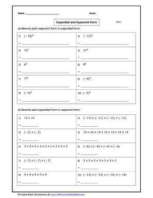 Exponent Word Problems Worksheet PDF  Form