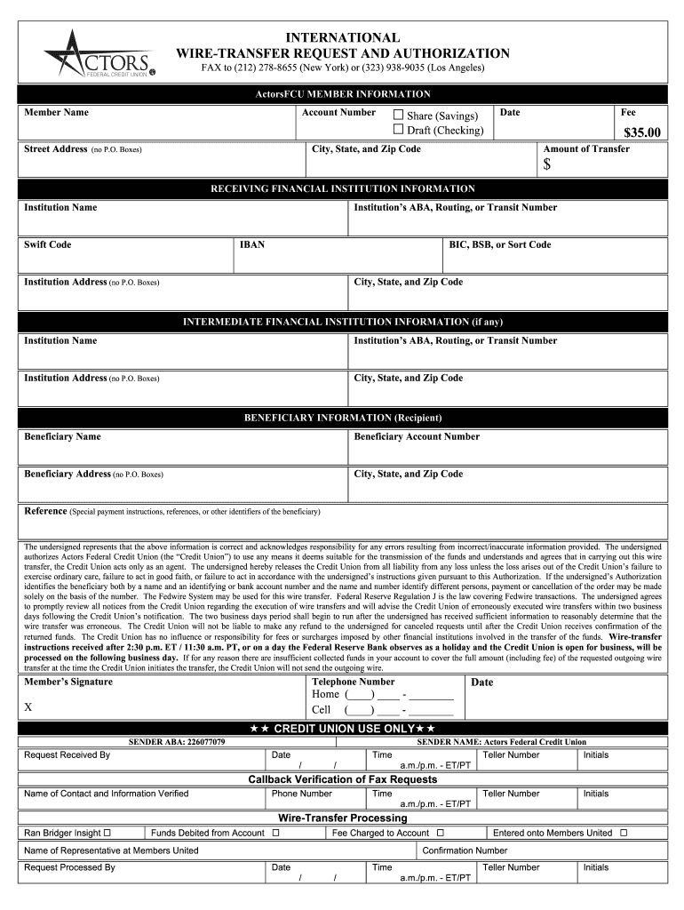  International Wire Transfer Form Template 2009