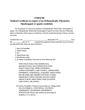 Medical Certificate for Physically Handicapped for Driving License  Form