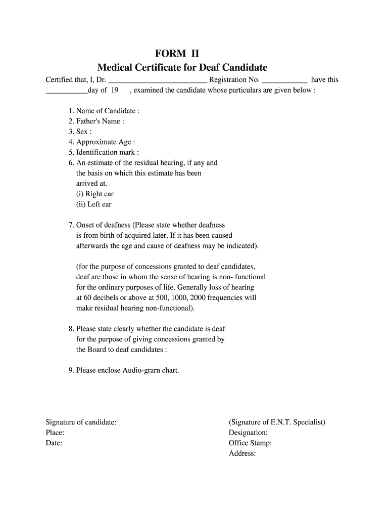 Deaf Certificate  Form