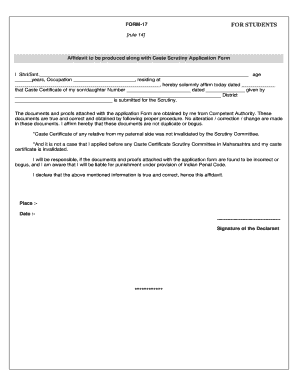 Affidavit for Caste  Form