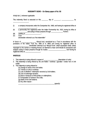 Indemnity Bond  Form