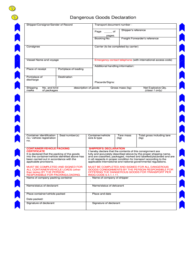 Imo Dangerous Goods Declaration Form Fillable Pdf Printable Forms