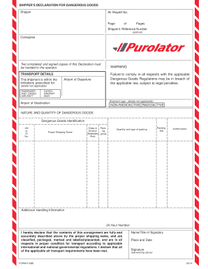 Purolator Dangerous Goods Form