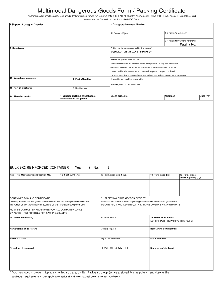 Multimodal Dangerous Goods Form