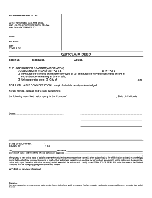 California Quitclaim Deed County Form