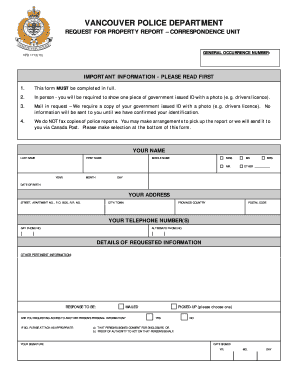 Request for Property Report Form City of Vancouver Vancouver
