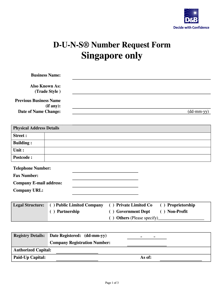 DUNS Number Request Form  Dun & Bradstreet Singapore Pte Ltd