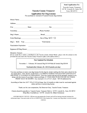 Tuscola County Dog License  Form