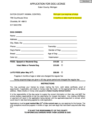 Eaton County Dog License  Form