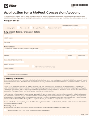 Application Form Mypost Concession Account Australia Post