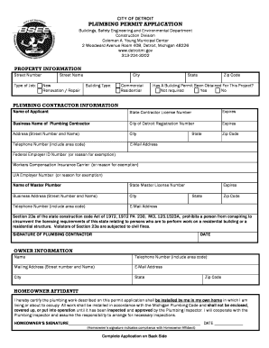 Plumbing Permit Application Form City of Detroit Detroitmi