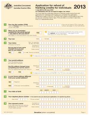 Application for Refund of Franking Credits for Individuals  Form