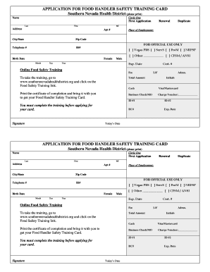 Southern Nevada Food Handler Safety Training Card  Form