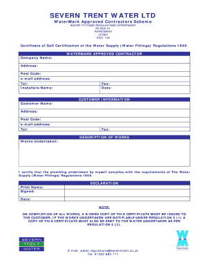 WaterMark Self Certification Form DOC