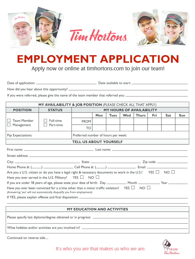 Tim Hortons Application Form