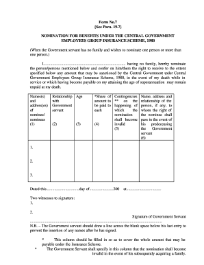 Form No 7 See Para 19 7 NOMINATION for BENEFITS under the Mospi Nic