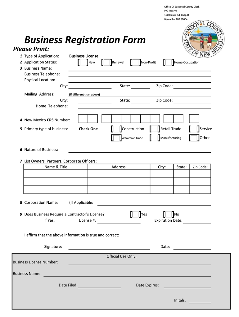 Get and Sign Business Registration Form Sandoval County 