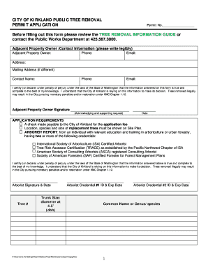 CITY of KIRKLAND PUBLIC TREE REMOVAL PERMIT APPLICATION Kirklandwa  Form