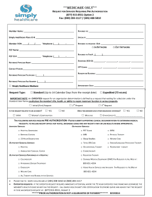  Simply Prior Authorization Form for Medication 2013-2024