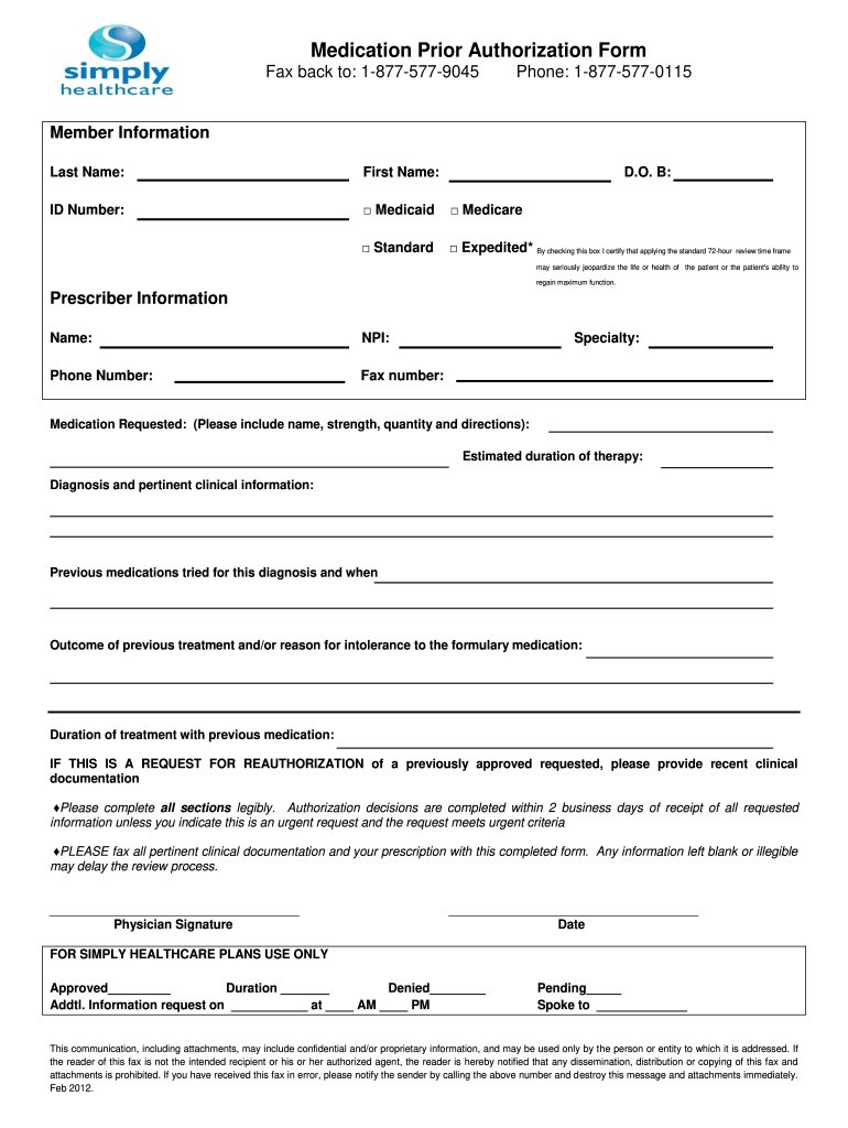 Simply Prior Authorization Form Fill Out And Sign Printable Pdf
