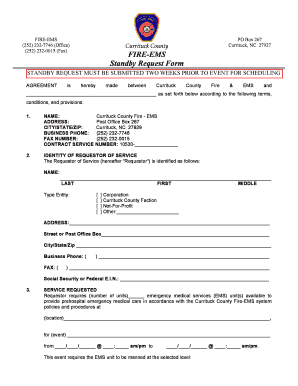 FIRE EMS Standby Request Form Currituck County Government Co Currituck Nc