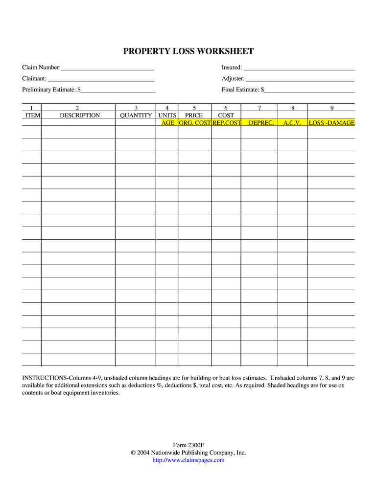 Adjusters Worksheet  Form
