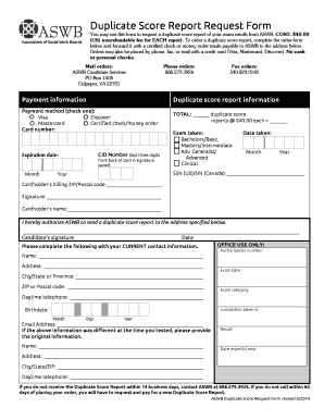 FORM Duplicate Score Report Association of Social Work Boards Aswb