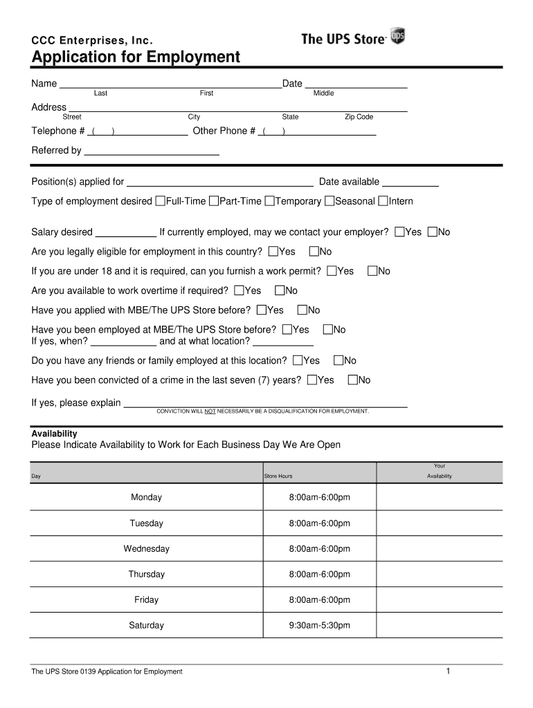 Ups Store Application  Form