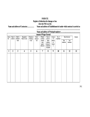 Register of Deduction for Damage or Loss Excel Format