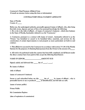 Contractor&#039;s Final Payment Affidavit PDF  Form