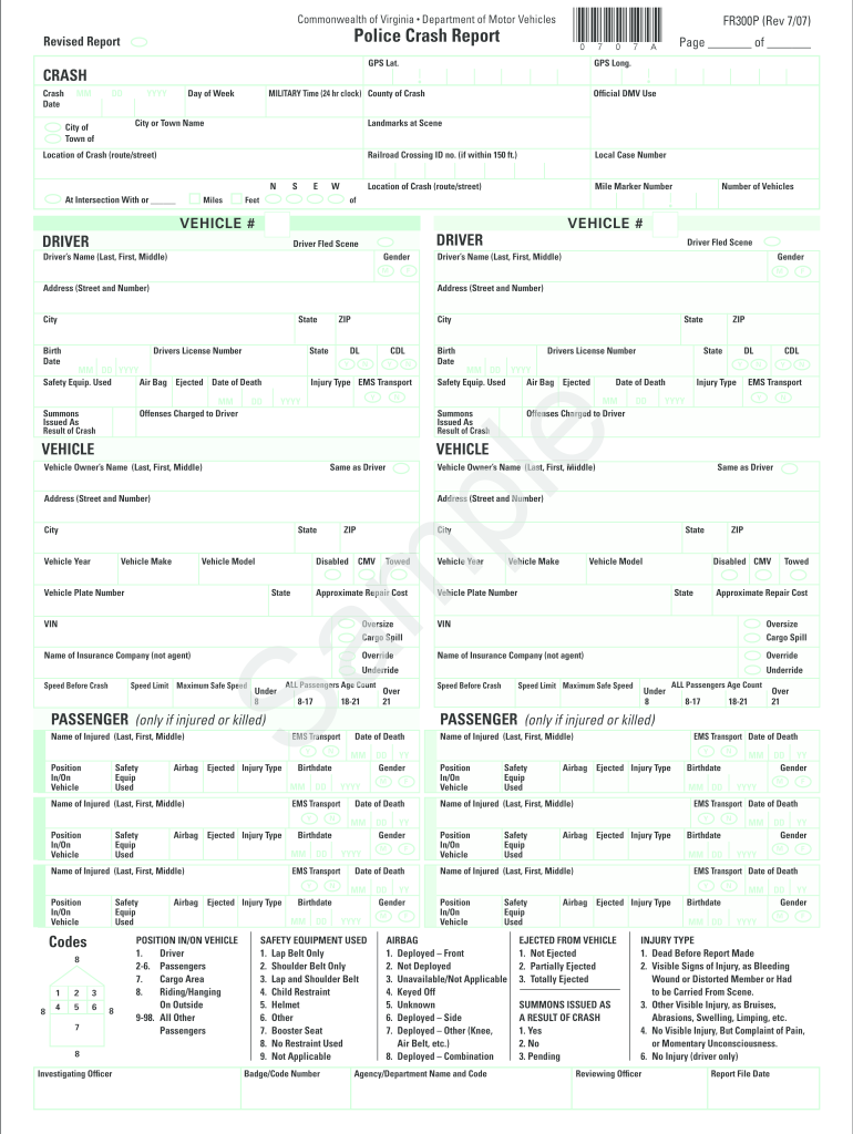  Virginia Crash Report FR300 P, Rev 7 Nhtsa Tsis 2012