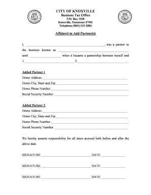 Affidavit for Business Partnership  Form