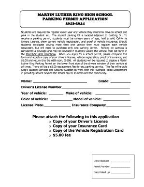 MARTIN LUTHER KING HIGH SCHOOL PARKING PERMIT APPLICATION Rusdlink  Form