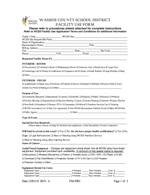 WASHOE COUNTY SCHOOL DISTRICT FACILITY USE FORM