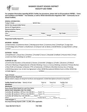 For Complete Information Regarding WCSDs Facility Use Procedures, Please Refer to CSI Procedures FMP001 Terms